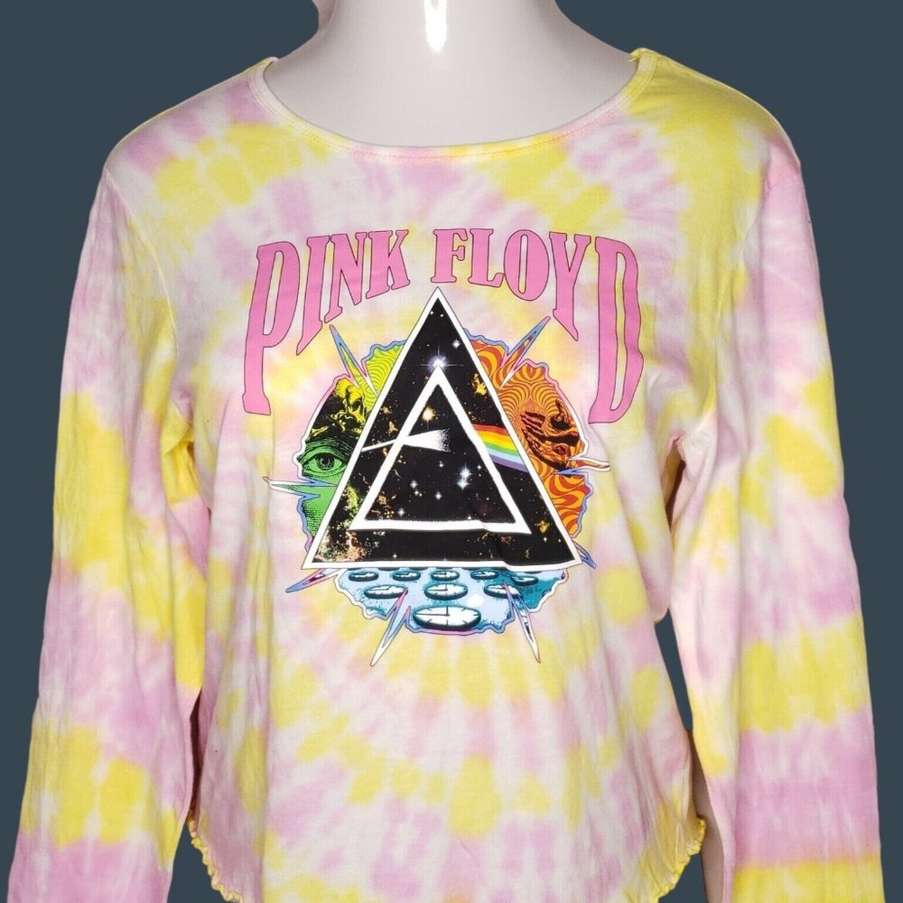 Pink Floyd Tie-Dye Long-Sleeve Womens Shirt L Psychedelic Logo Graphic Tee